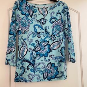 Talbots mid length sleeve paisley top